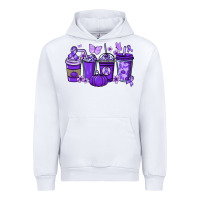 White Cancer coffee cups purple ribbon Urban Hoodie - NancyCooperArtShop
