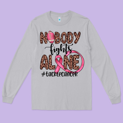 Nobody Fights Alone #tacklecancer Long Sleeve Tee Designed By Jahusdesignshop