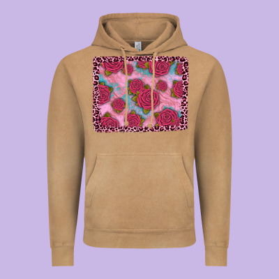 Pink Rose Leopard Background Vintage Hoodie Designed By Jahusdesignshop