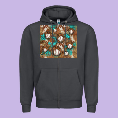 Baseball Turquoise Gemstones Western Patterns Zipper Hoodie Designed By Barkaloodesign