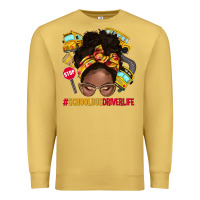 Antique Gold school bus driver life afro messy bun Premium Sweatshirt - NancyCooperArtShop