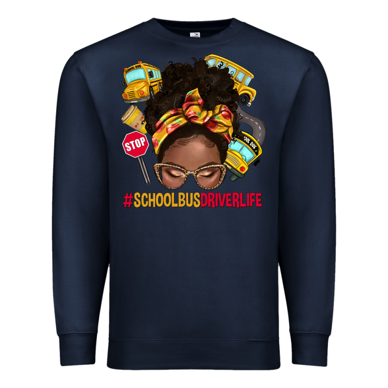 School Bus Driver Life Afro Messy Bun Premium Sweatshirt by NancyCooperArtShop | Teevron