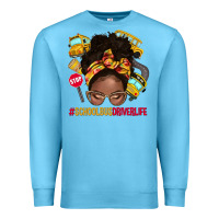 Ocean Blue school bus driver life afro messy bun Premium Sweatshirt - NancyCooperArtShop