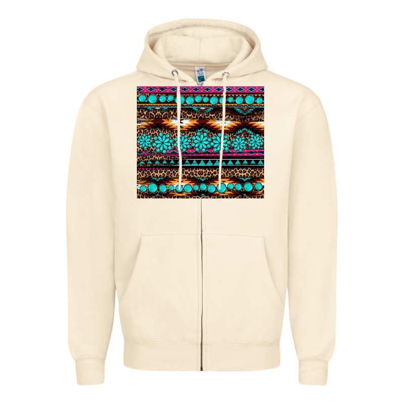Leopard Aztec Turquoise Jewelry Zipper Hoodie by BarkalooDesign | Teevron