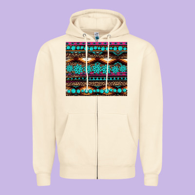 Leopard Aztec Turquoise Jewelry Zipper Hoodie Designed By Barkaloodesign
