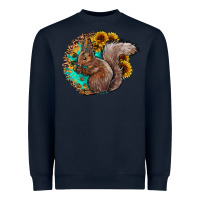 Navy western squirrel with sunflowers Heavyweight Sweatshirt - CowhideDigitalArt