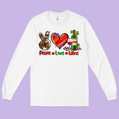 Peace Love Wine Long Sleeve Tee Designed By Adodesignshop