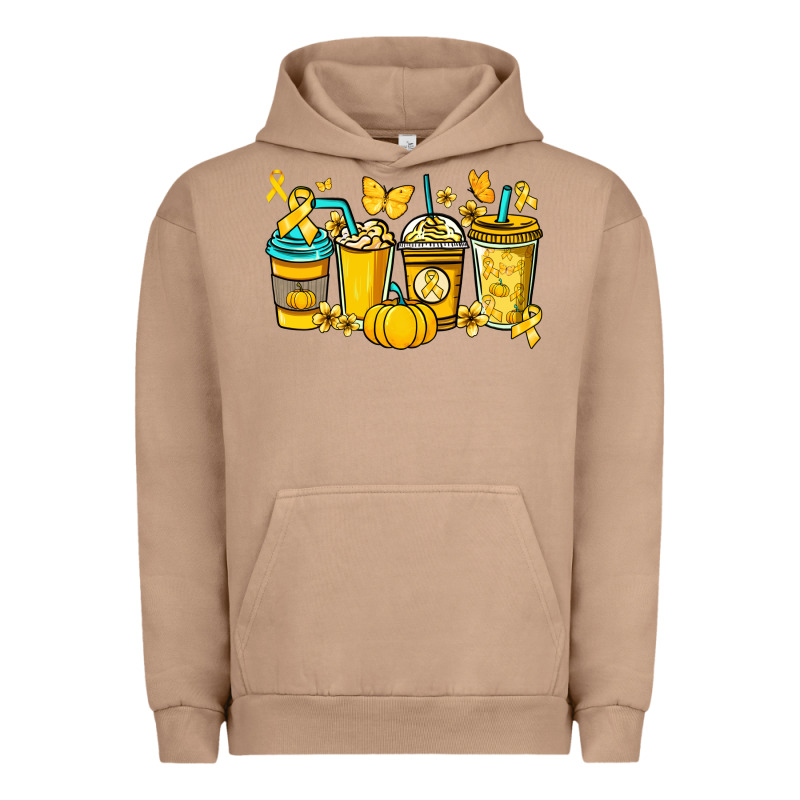 Childhood Cancer Coffee Cups Yellow Ribbon Urban Hoodie by NancyCooperArtShop | Teevron