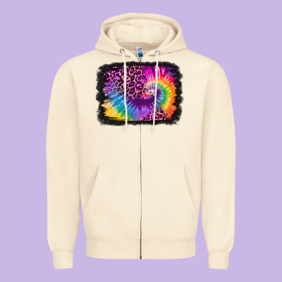 Tie Dye Leopard Glitter Background Zipper Hoodie Designed By Jasminsmagicworld