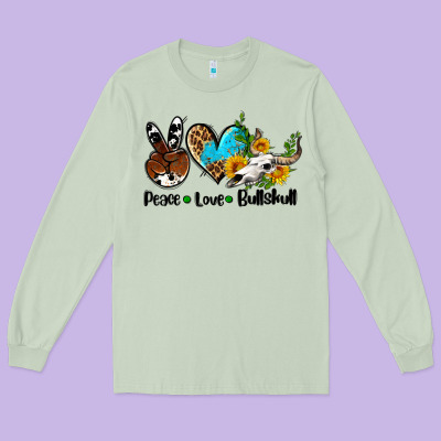 Peace Love  Bullskull Long Sleeve Tee Designed By Adodesignshop