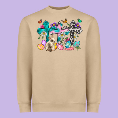 Western Rabbit With Cross And Flowers Heavyweight Sweatshirt Designed By Neo Western