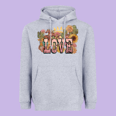 Love Horse Western Floral Heavyweight Hoodie Designed By Nancycooperartshop
