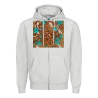 Dove Grey highland cow turquoise gemstones western patterns Zipper Hoodie - BarkalooDesign