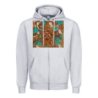 Heather Grey highland cow turquoise gemstones western patterns Zipper Hoodie - BarkalooDesign