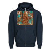 Navy highland cow turquoise gemstones western patterns Zipper Hoodie - BarkalooDesign