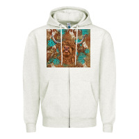 Oatmeal Heather highland cow turquoise gemstones western patterns Zipper Hoodie - BarkalooDesign