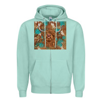 Seafoam highland cow turquoise gemstones western patterns Zipper Hoodie - BarkalooDesign