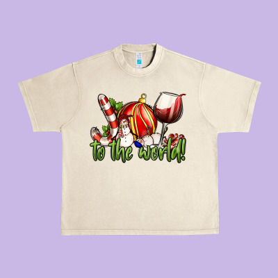 Joy To The World Christmas Wine Urban Heavy Tee Designed By Fadigitalartstudio