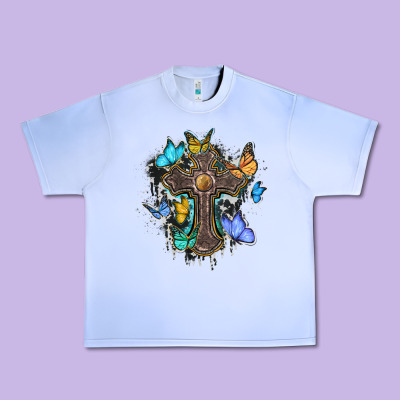 Cross With Butterflies Cowhide Background Urban Heavy Tee Designed By Barkaloodesign