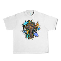 Lunar Rock cross with butterflies cowhide background Urban Heavy Tee - BarkalooDesign