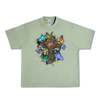 Oil Green cross with butterflies cowhide background Urban Heavy Tee - BarkalooDesign