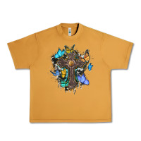 Peanut Butter cross with butterflies cowhide background Urban Heavy Tee - BarkalooDesign