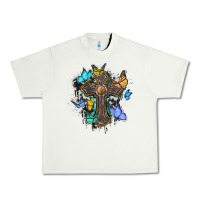 Pistachio cross with butterflies cowhide background Urban Heavy Tee - BarkalooDesign