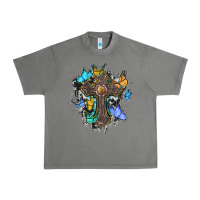Tornado cross with butterflies cowhide background Urban Heavy Tee - BarkalooDesign