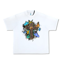 White cross with butterflies cowhide background Urban Heavy Tee - BarkalooDesign