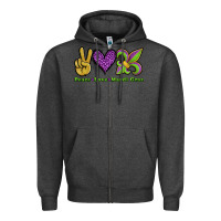 Charcoal Heather peace love mardi gras Zipper Hoodie - Jasminsmagicworld
