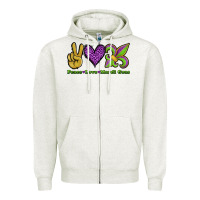 Oatmeal Heather peace love mardi gras Zipper Hoodie - Jasminsmagicworld
