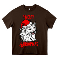Chocolate Brown Merry Christmas Cat Heavy Core Tee - SublimationCraftShop