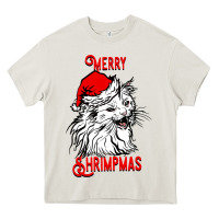 Cream Merry Christmas Cat Heavy Core Tee - SublimationCraftShop