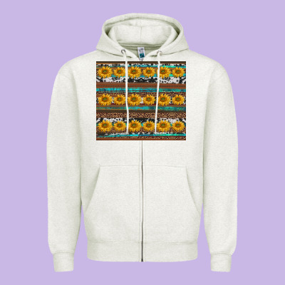 Sunflowers Leopard Cowhide Turquoise Zipper Hoodie Designed By Barkaloodesign