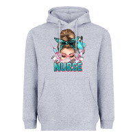 Heather Grey nurse life messy bun Heavyweight Hoodie - NancyCooperArtShop