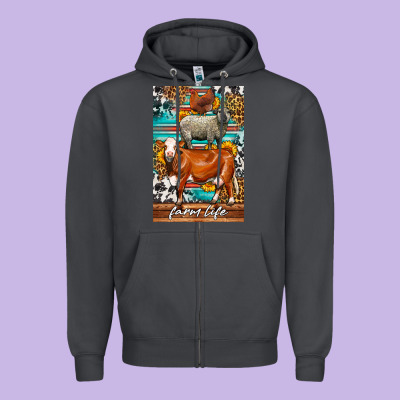 Western Farm Life Zipper Hoodie Designed By Lillyallendesigns