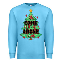 Ocean Blue oh come let us adore him christmas tree Premium Sweatshirt - MaliasSmallBusiness