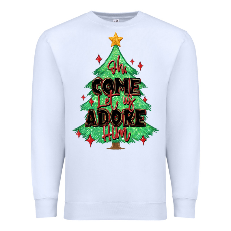 Oh Come Let Us Adore Him Christmas Tree Premium Sweatshirt by MaliasSmallBusiness | Teevron