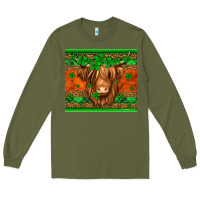 Army Green st patricks day long haired cow Long Sleeve Tee - Jasminsmagicworld