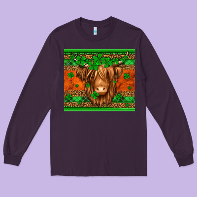 St Patricks Day Long Haired Cow Long Sleeve Tee Designed By Jasminsmagicworld