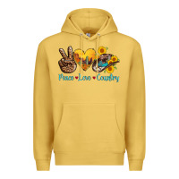 Antique Gold peace love country cowhide cowboy hat Premium Hoodie - AdoDesignShop