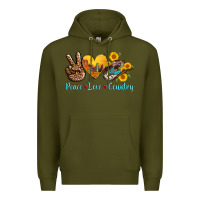 Army Green peace love country cowhide cowboy hat Premium Hoodie - AdoDesignShop