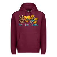 Burgundy peace love country cowhide cowboy hat Premium Hoodie - AdoDesignShop