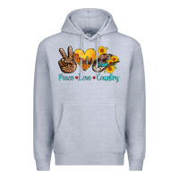 Heather Grey peace love country cowhide cowboy hat Premium Hoodie - AdoDesignShop