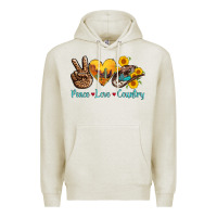 Oatmeal Heather peace love country cowhide cowboy hat Premium Hoodie - AdoDesignShop