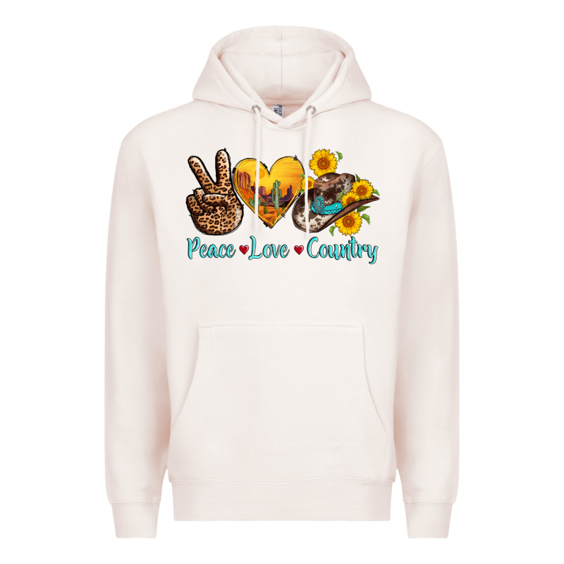 Peace Love Country Cowhide Cowboy Hat Premium Hoodie by AdoDesignShop | Teevron