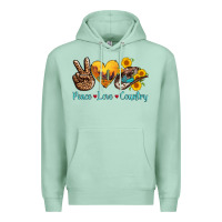 Seafoam peace love country cowhide cowboy hat Premium Hoodie - AdoDesignShop