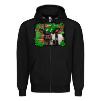 Black st Patricks cow with leopard background holstein cow Zipper Hoodie - Jasminsmagicworld