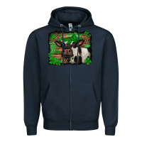 Navy st Patricks cow with leopard background holstein cow Zipper Hoodie - Jasminsmagicworld