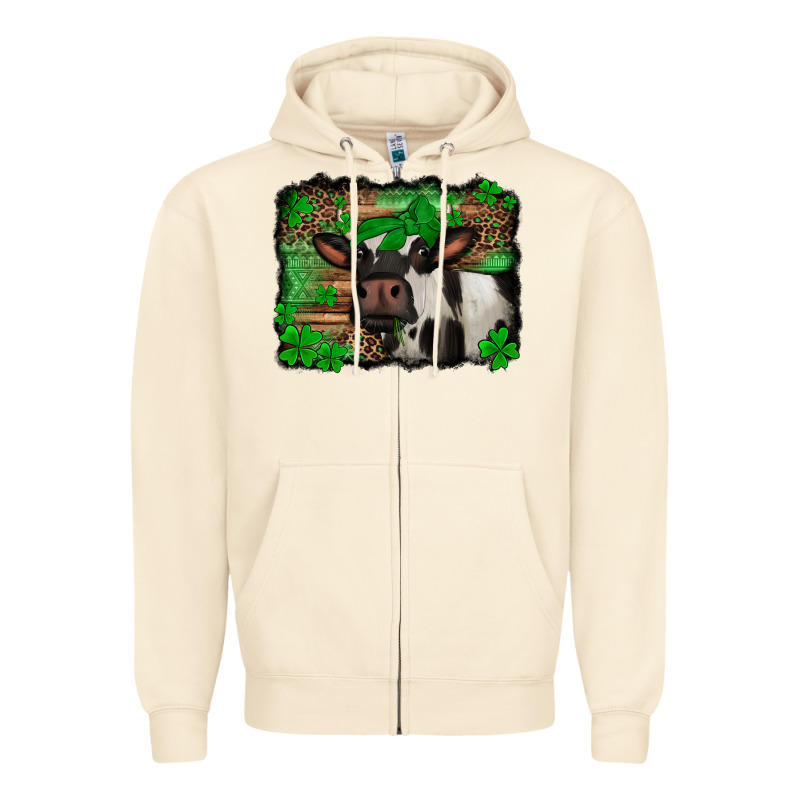 St Patricks Cow With Leopard Background Holstein Cow Zipper Hoodie by Jasminsmagicworld | Teevron
